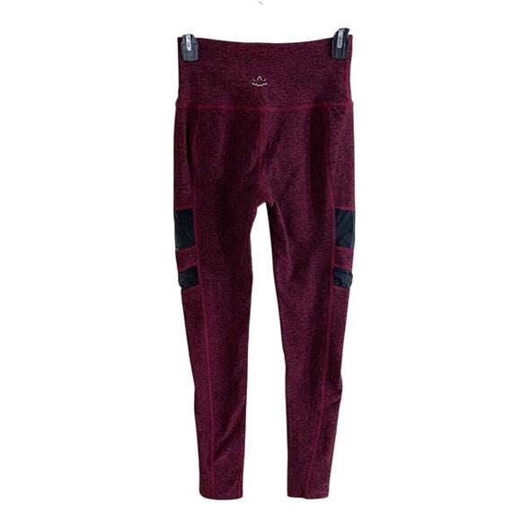 Beyond Yoga Maroon Space Dye Leggings w Mesh Panel Women's Size Small Mid Rise - Picture 4 of 7